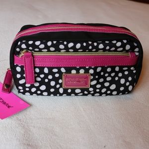 NEW Betsey Johnson Pink Black White Cosmetic Bag